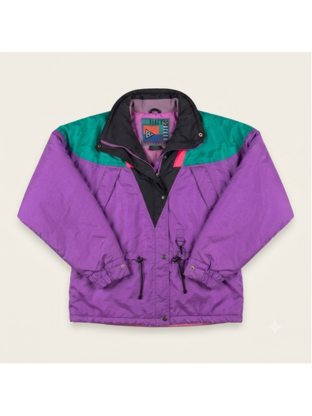 Vintage Black Bear Ski Jacket - Retro 90s Purple Teal Colorblock Windbreaker Med